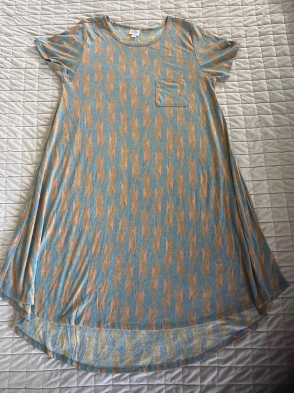 LuLaRoe Blue and Peach Patterned Pocket Tunic